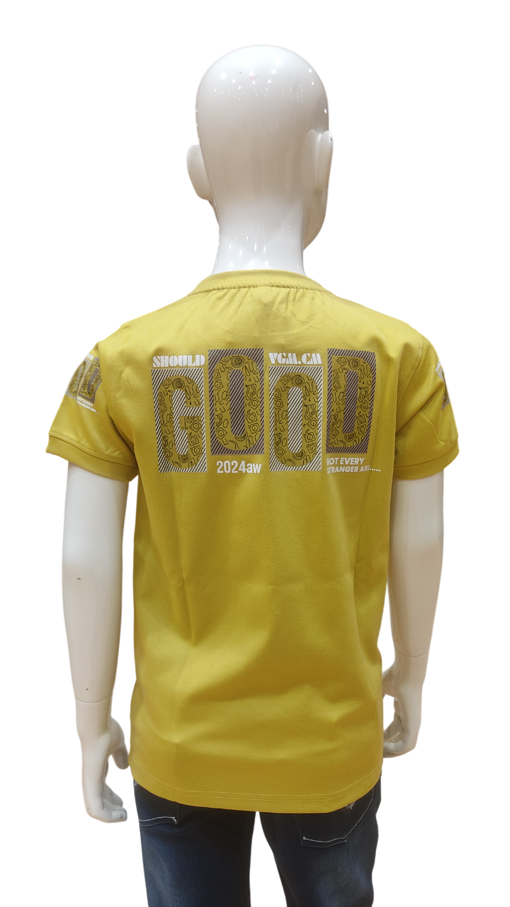 Boys Mustard Half Sleeve Round Neck Fancy T-Shirt