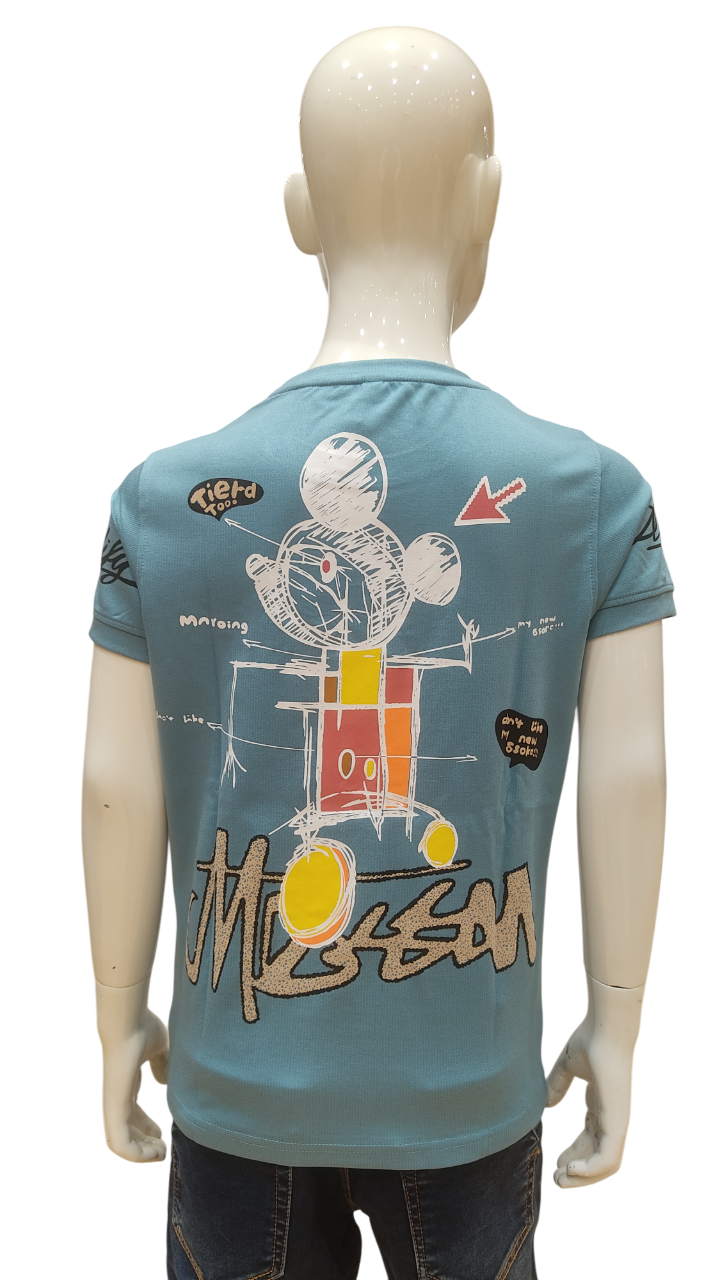 Boys Blue Half Sleeve Printed Fancy T-Shirt