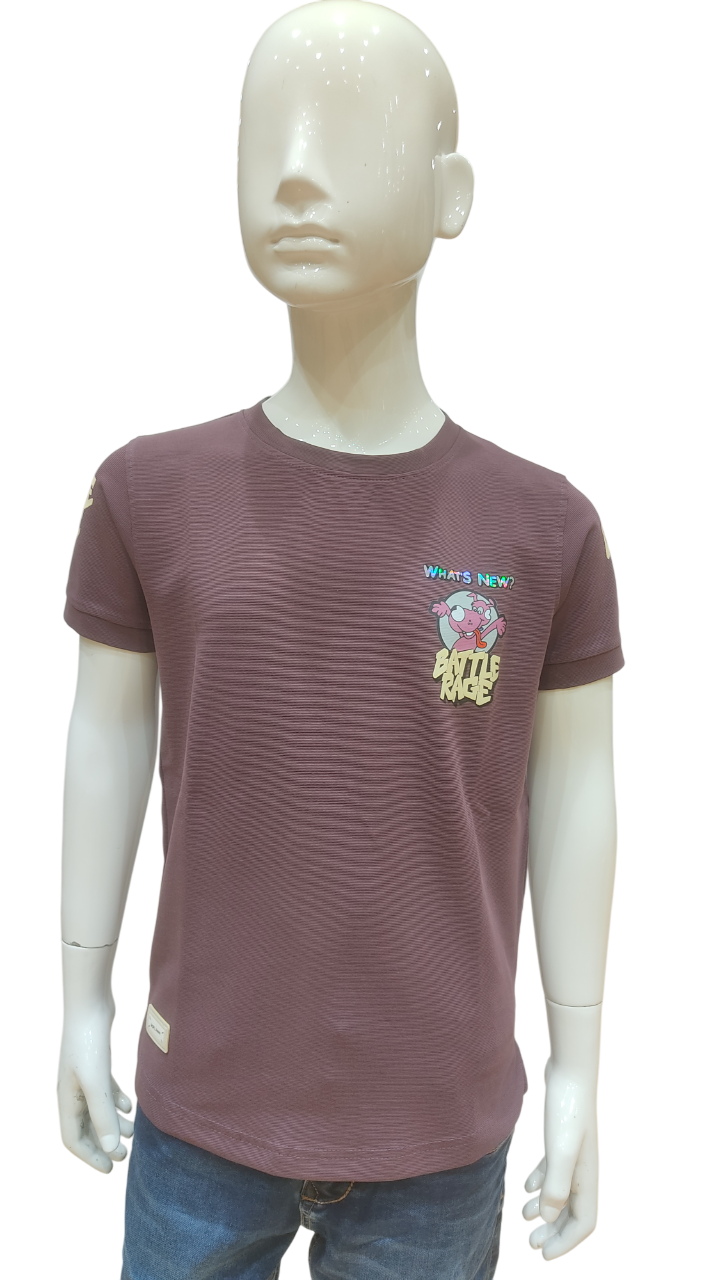 Boys Wine Half Sleeve Printed Fancy T-Shirt