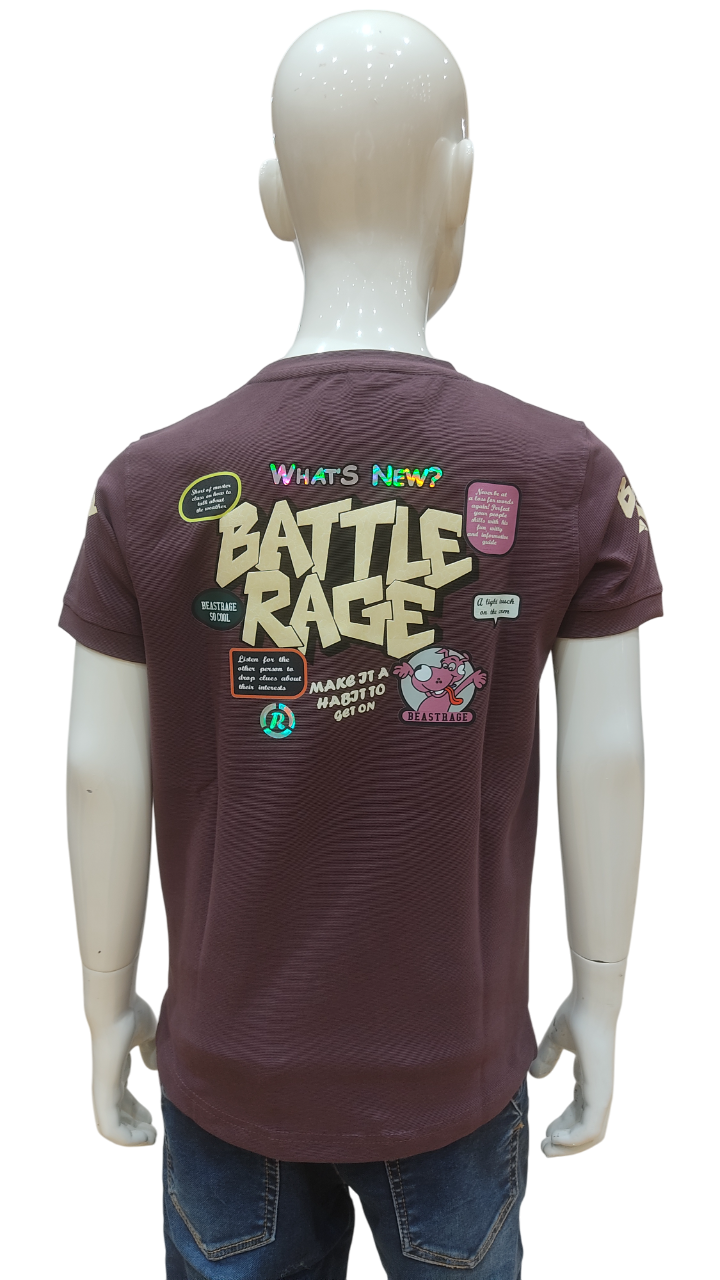 Boys Wine Half Sleeve Printed Fancy T-Shirt