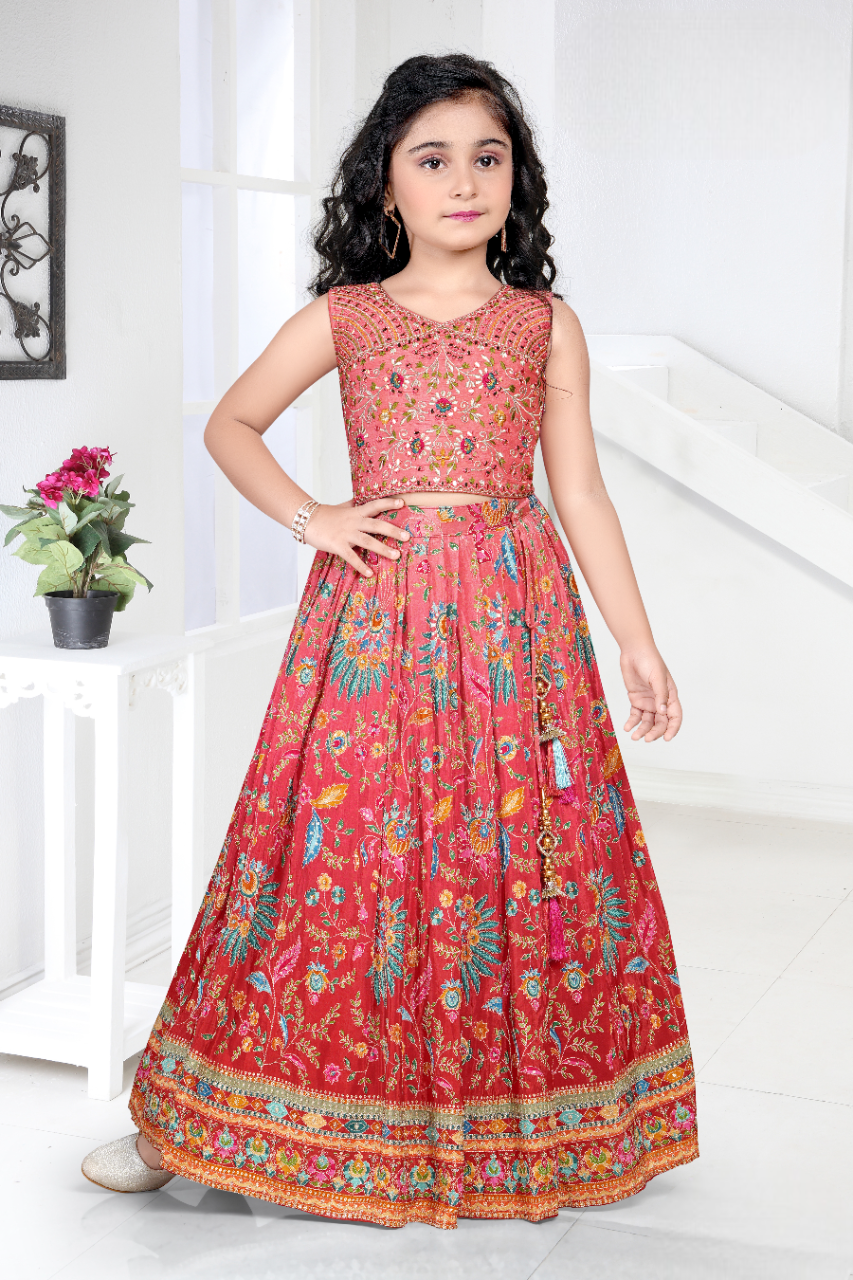 Girls Pink Ethnic Wear Choli Suit