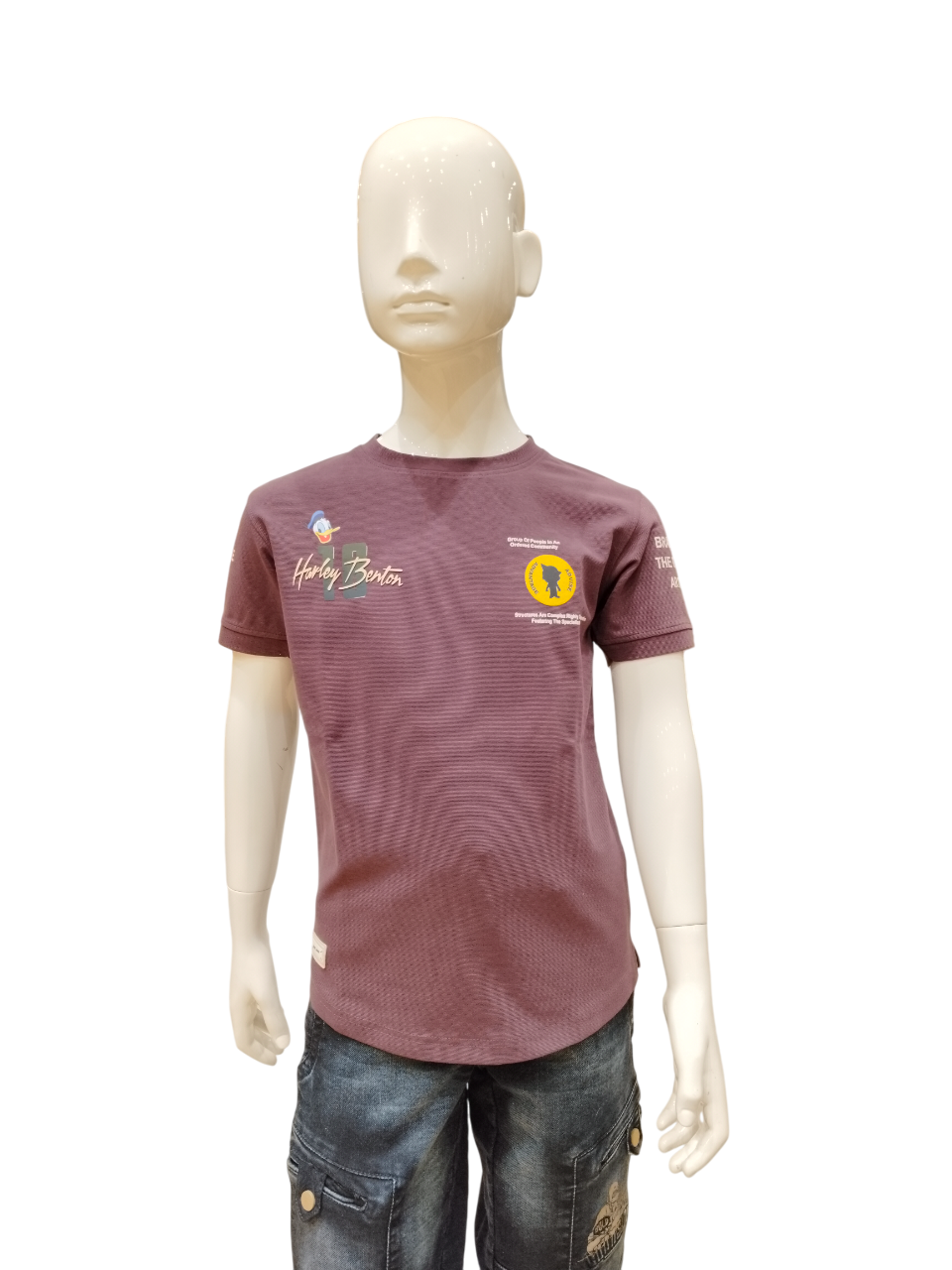 Boys Wine Half Sleeve Round Neck Fancy Printed T-Shirt