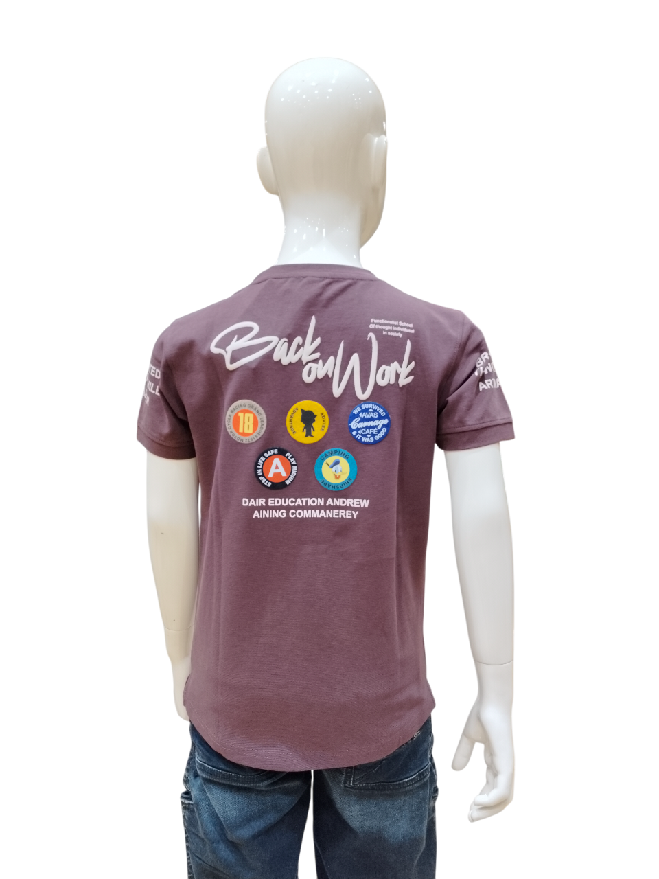 Boys Wine Half Sleeve Round Neck Fancy Printed T-Shirt