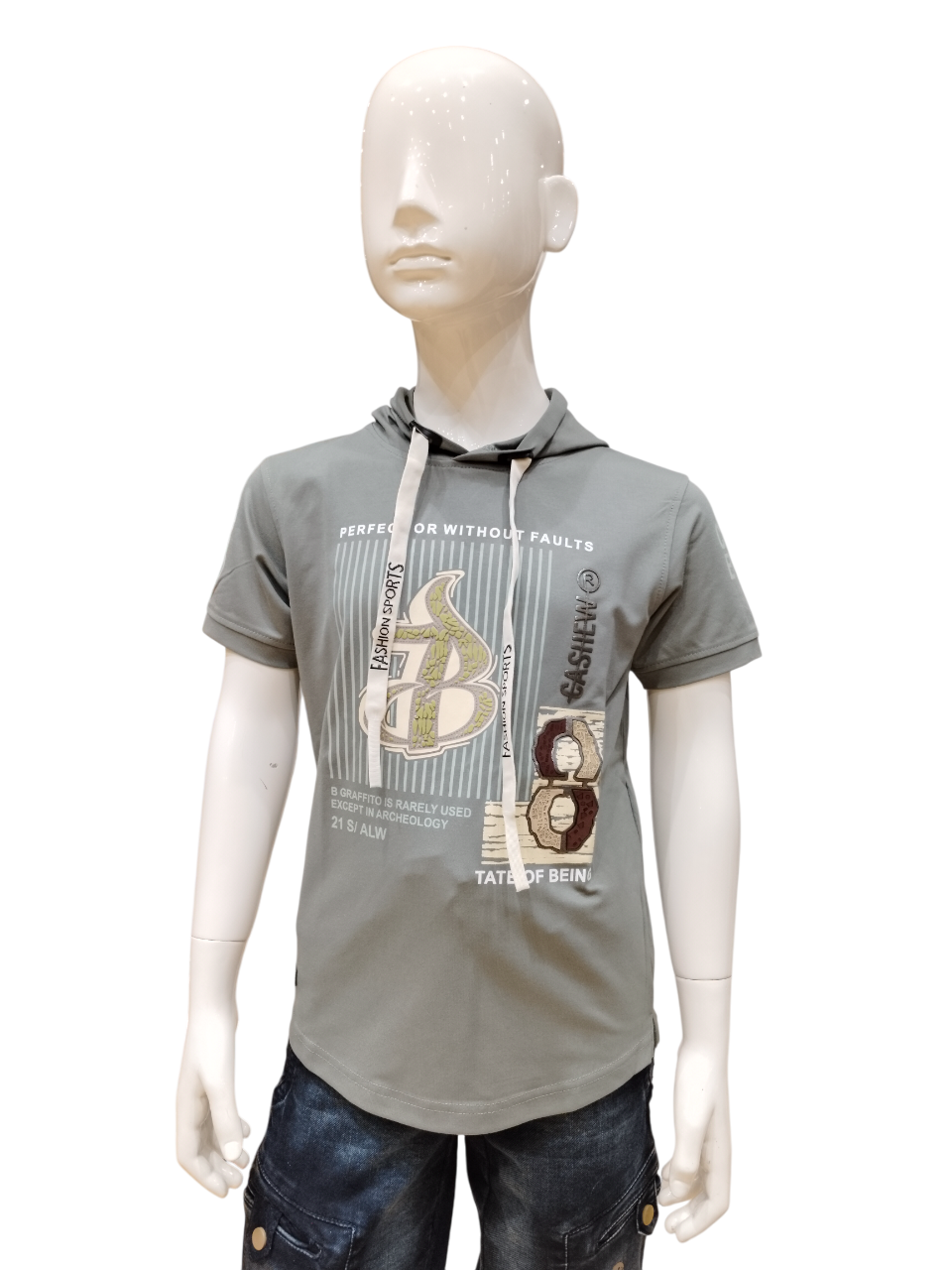 Boys Pista Green Half Sleeve Round Neck Fancy Printed T-Shirt