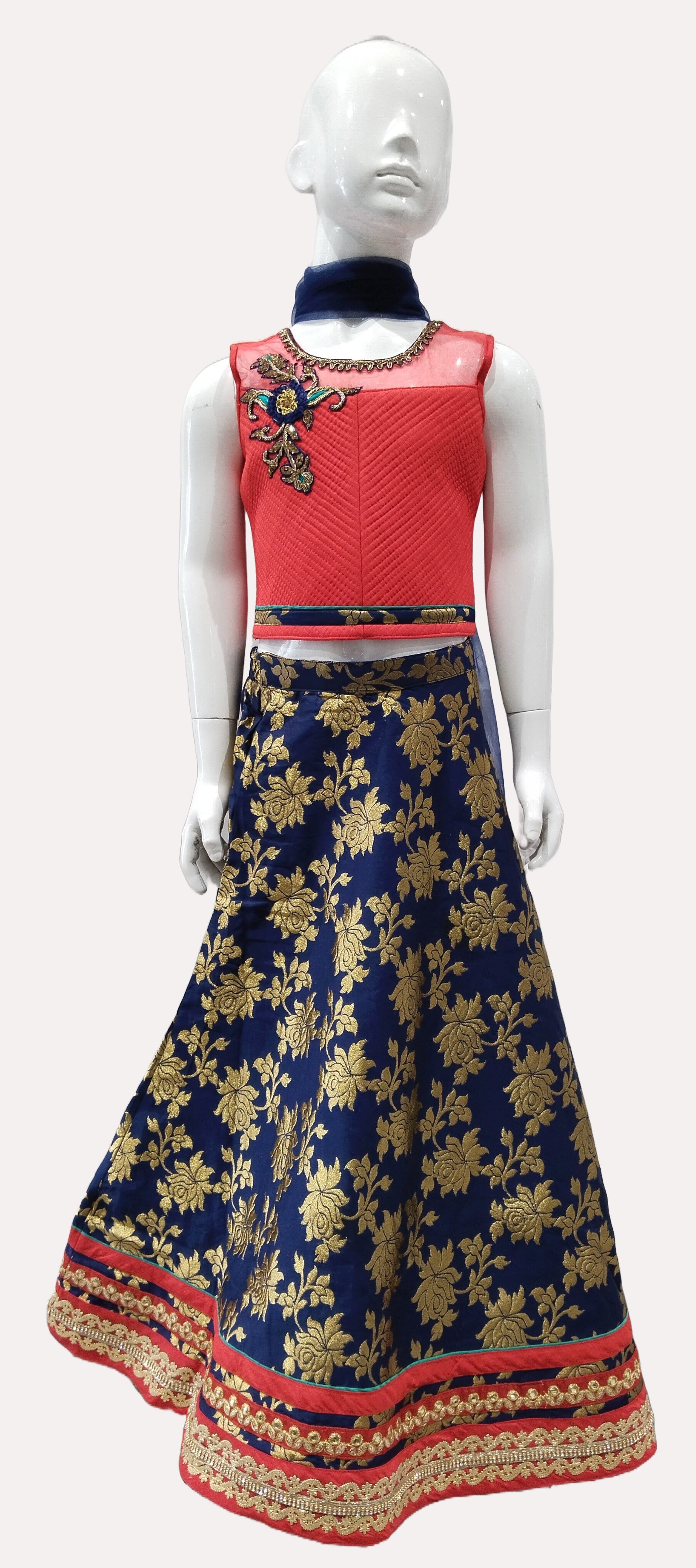 Girls Navy Blue Ethnic Cholee Suit With Dupatta