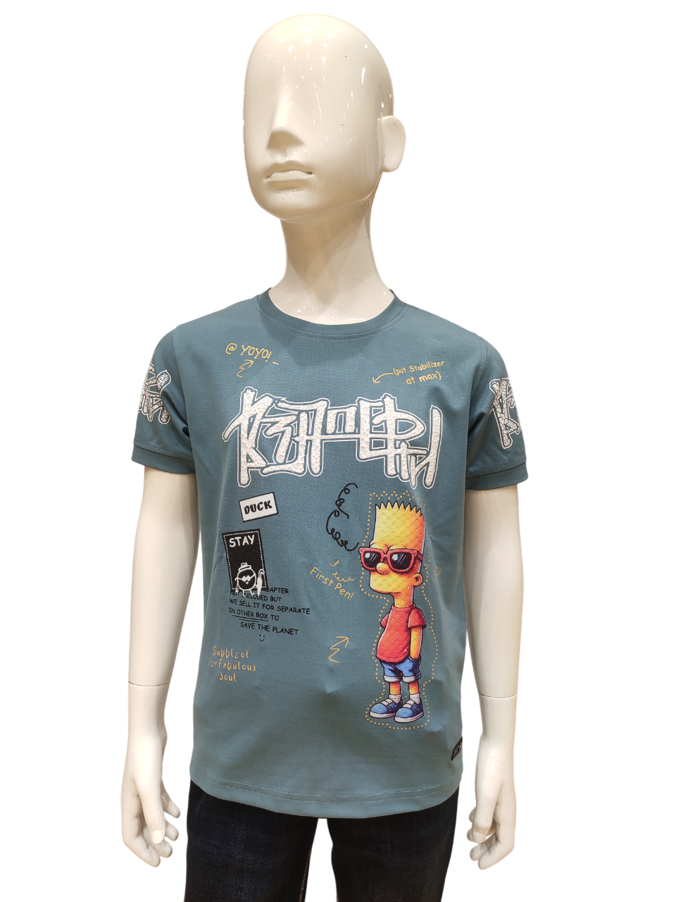 Boys Air force Blue Round Neck Half Sleeve Fancy Printed T-Shirt