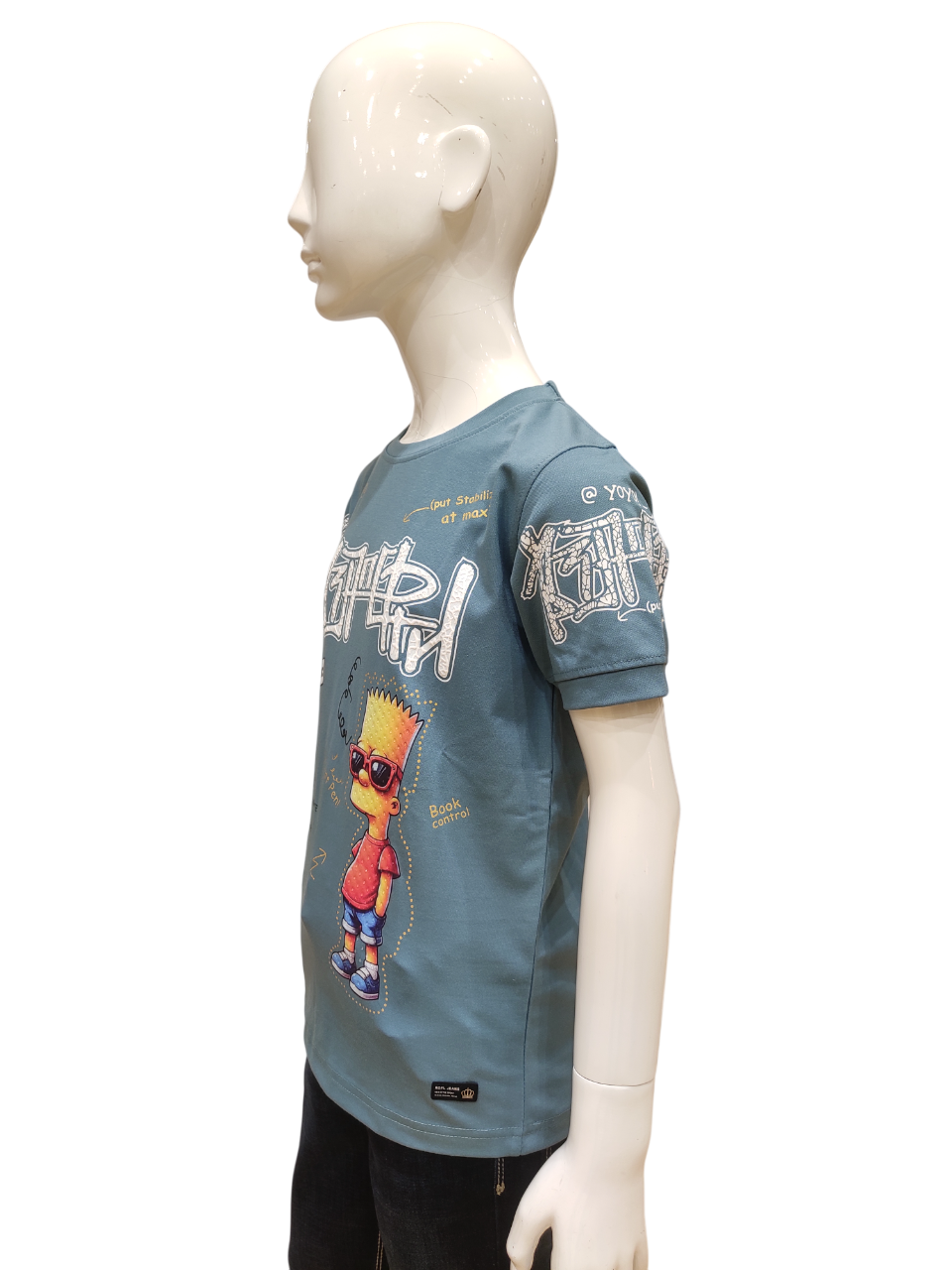 Boys Air force Blue Round Neck Half Sleeve Fancy Printed T-Shirt