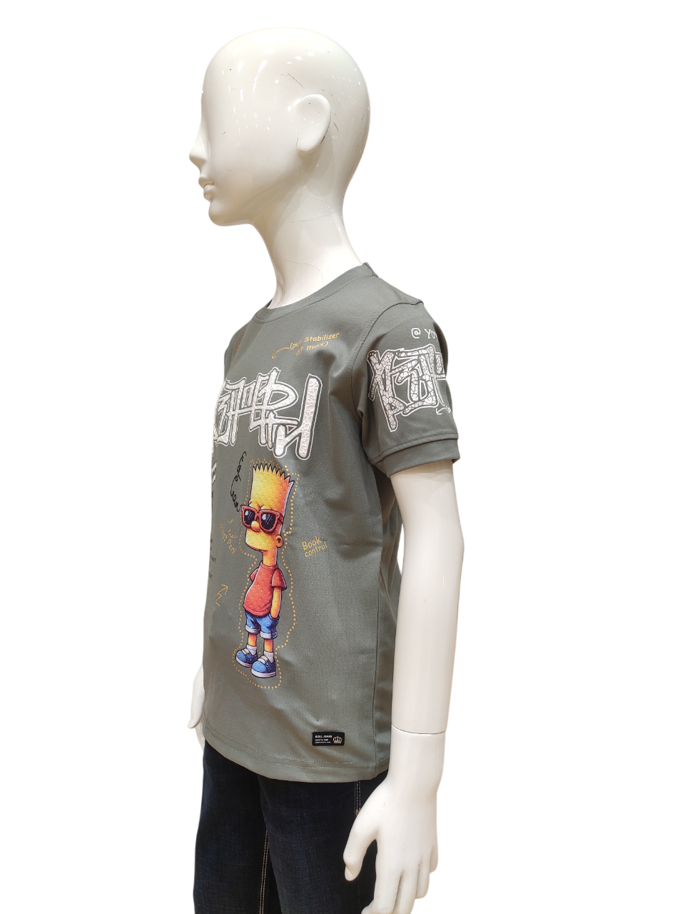Boys Pista Green Round Neck Half Sleeve Fancy Printed T-Shirt