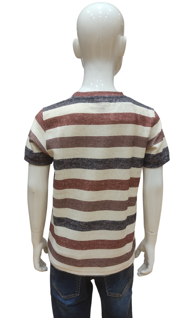 Boys Rust Half Sleeve Striped Fancy T-Shirt