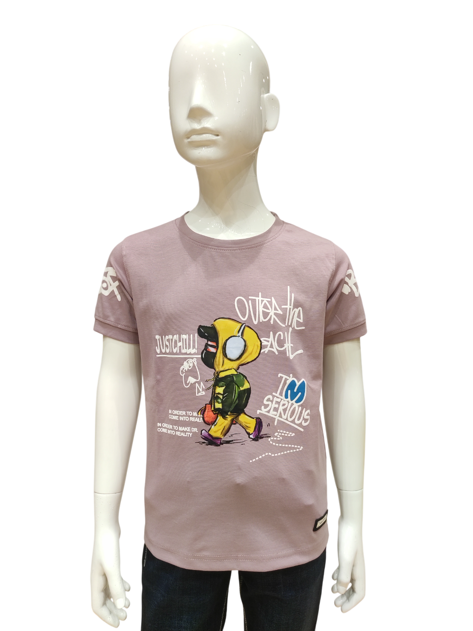 Boys Onion Pink Round Neck Half Sleeve Fancy Printed T-Shirt