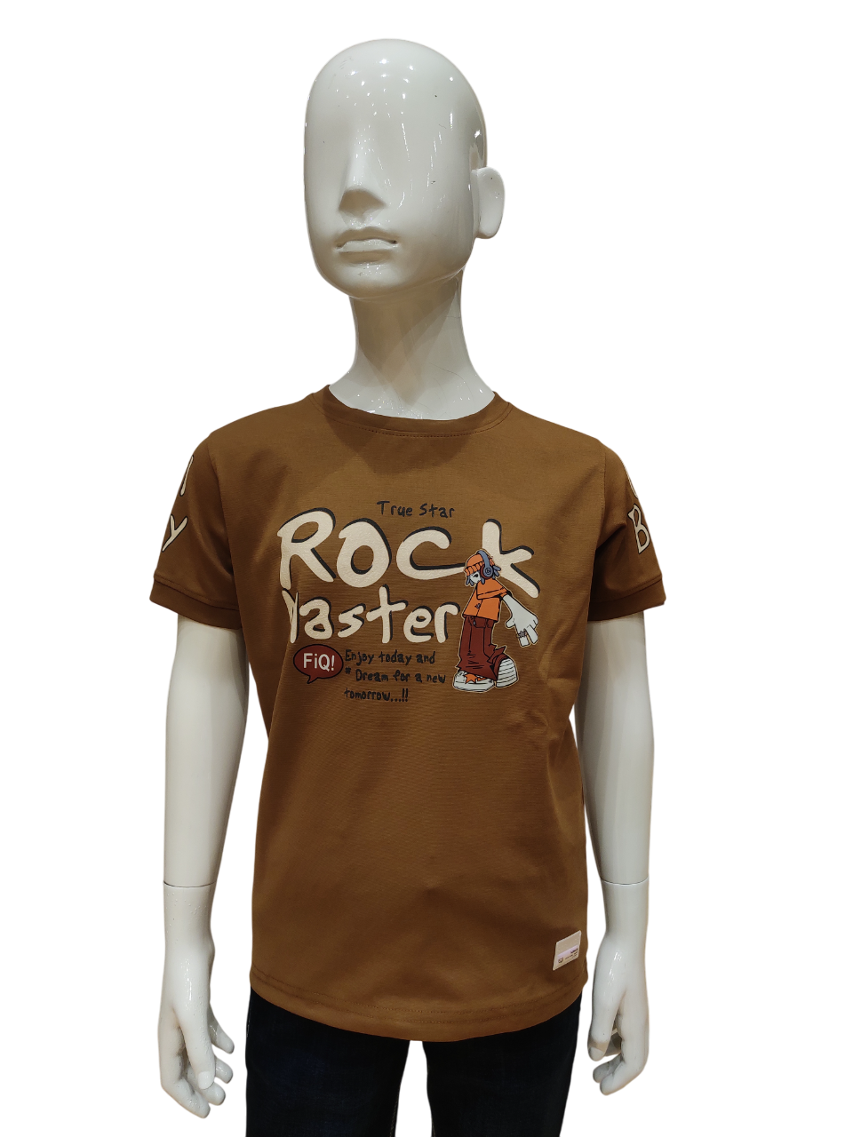 Boys Tobacco Round Neck Half Sleeve Fancy Printed T-Shirt