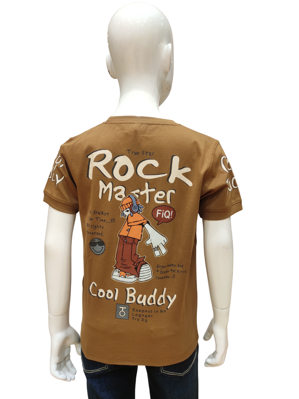 Boys Tobacco Round Neck Half Sleeve Fancy Printed T-Shirt
