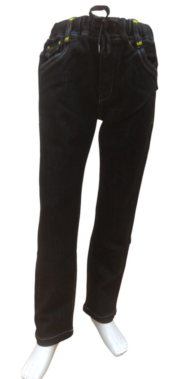 Boys Black Elastic Waist Fancy Jeans