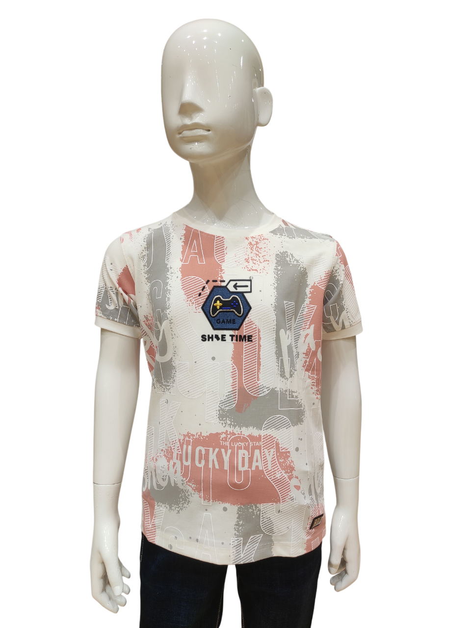 Boys Fawn Round Neck Half Sleeve Fancy Printed T-Shirt