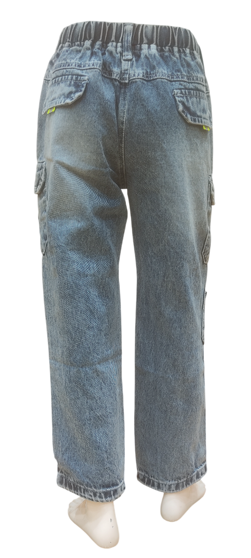 Boys Stone Wash Elastic Waist Fancy Cargo Pant