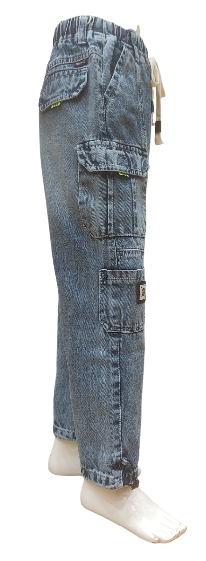 Boys Stone Wash Elastic Waist Fancy Cargo Pant
