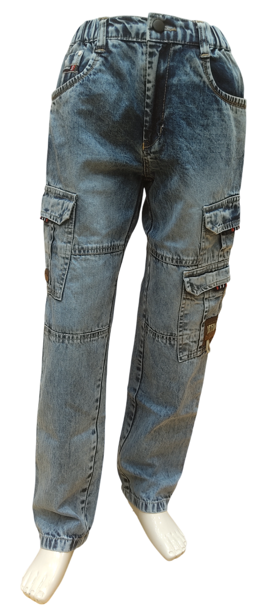 Boys Stone Wash Elastic Waist Fancy Cargo Pant