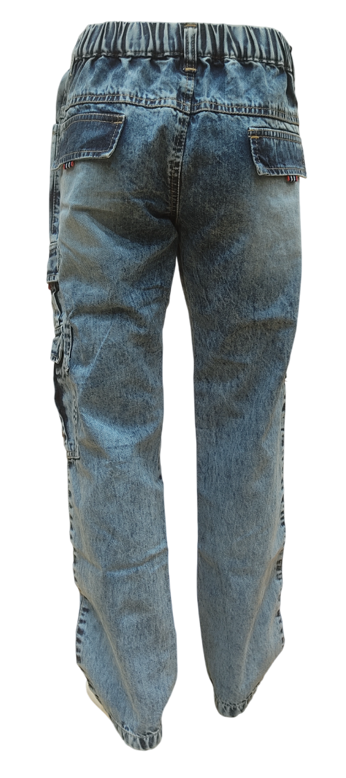 Boys Stone Wash Elastic Waist Fancy Cargo Pant