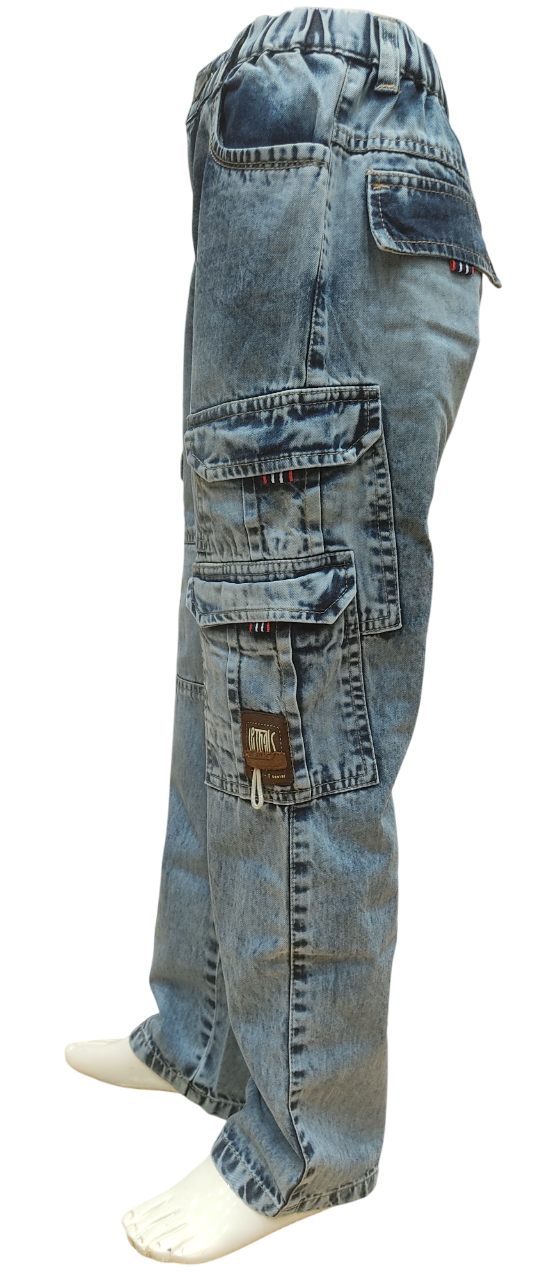 Boys Stone Wash Elastic Waist Fancy Cargo Pant