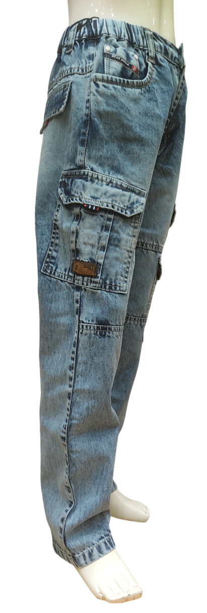 Boys Stone Wash Elastic Waist Fancy Cargo Pant