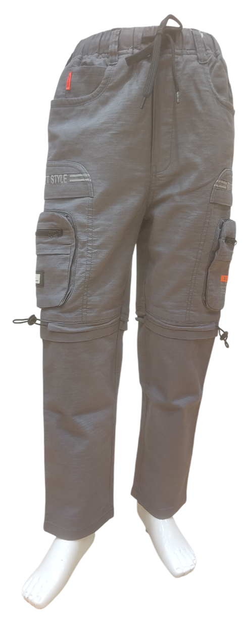 Boys Dark Grey Elastic Waist Fancy Cargo Pant