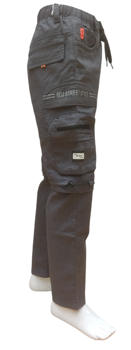 Boys Dark Grey Elastic Waist Fancy Cargo Pant