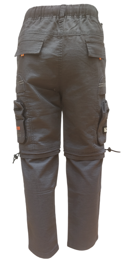 Boys Dark Grey Elastic Waist Fancy Cargo Pant