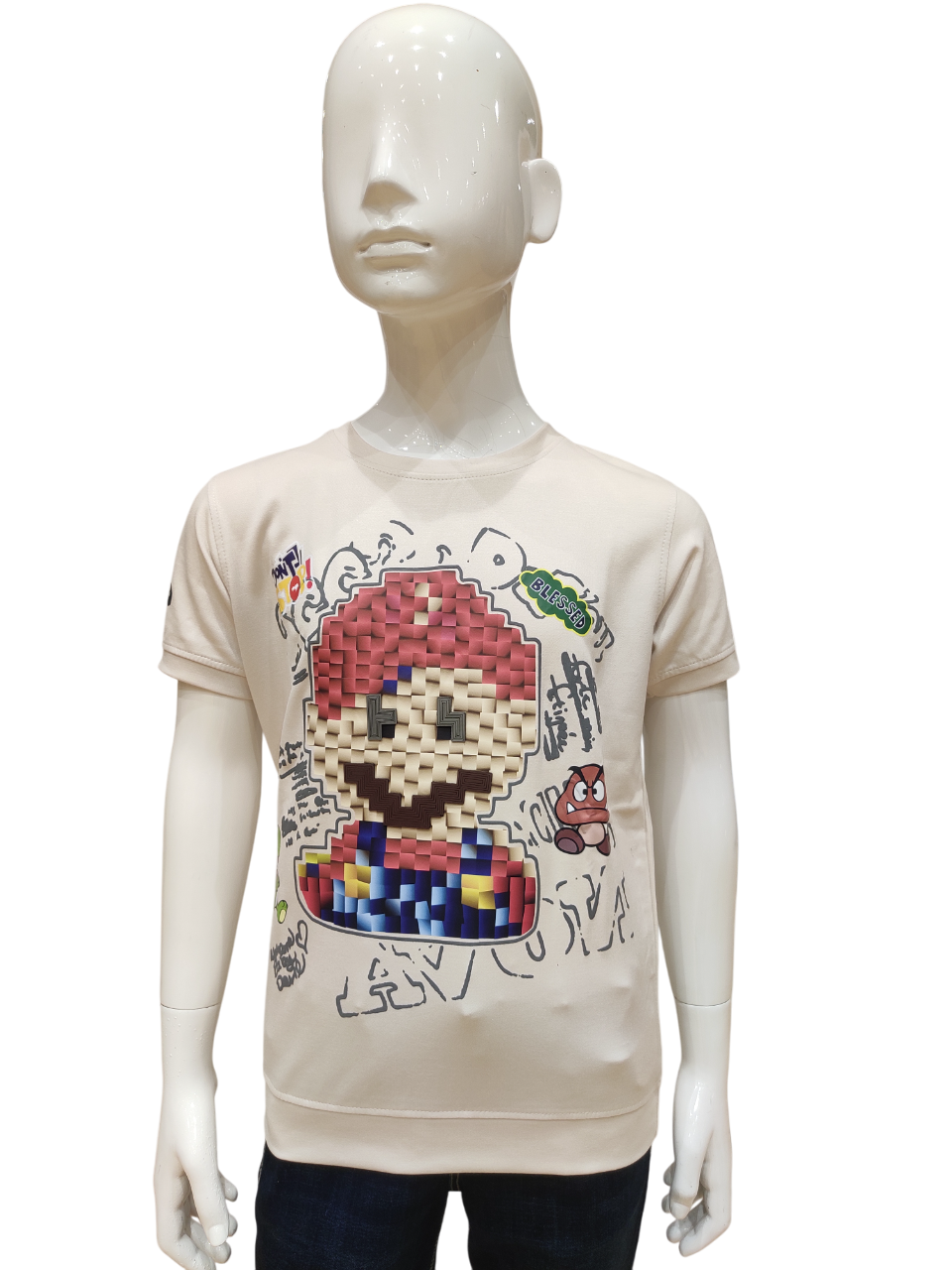 Boys Fawn Round Neck Half Sleeve Fancy Printed T-Shirt