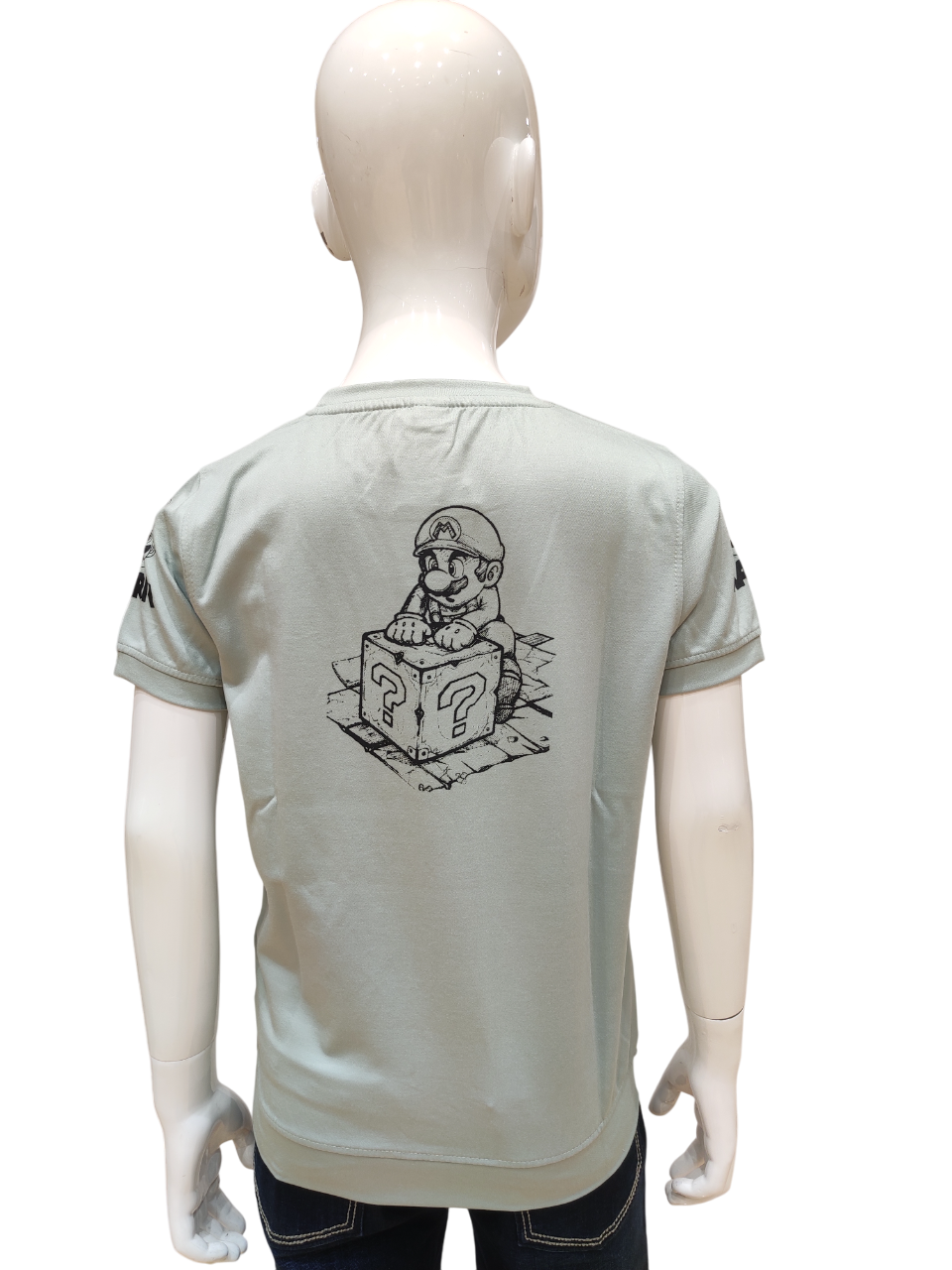 Boys Pista Green Round Neck Half Sleeve Fancy Printed T-Shirt