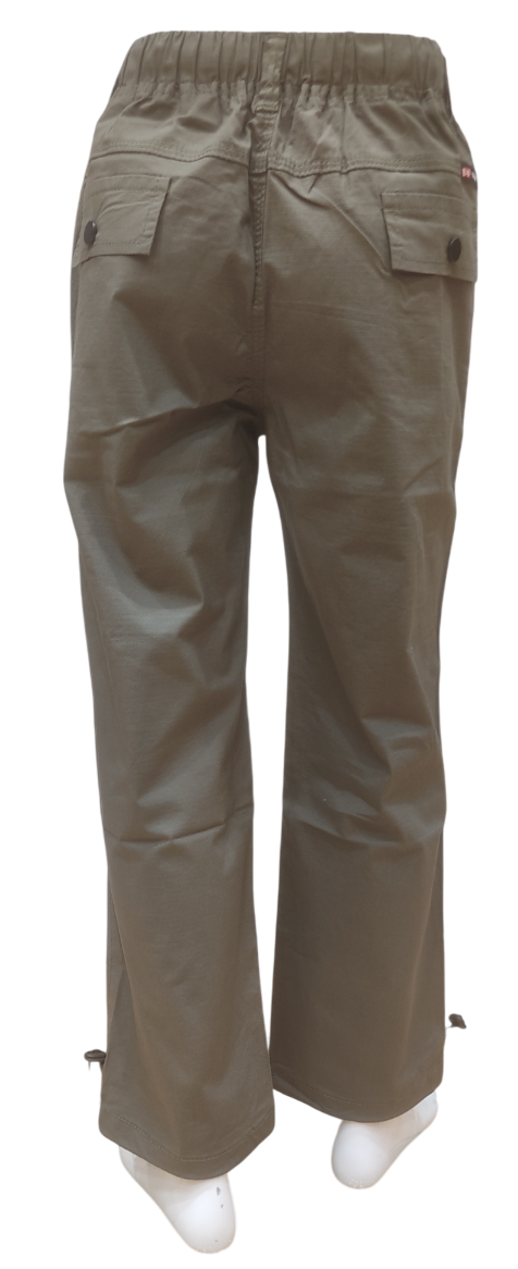 Boys Olive Green Elastic Waist Fancy Cargo Pant