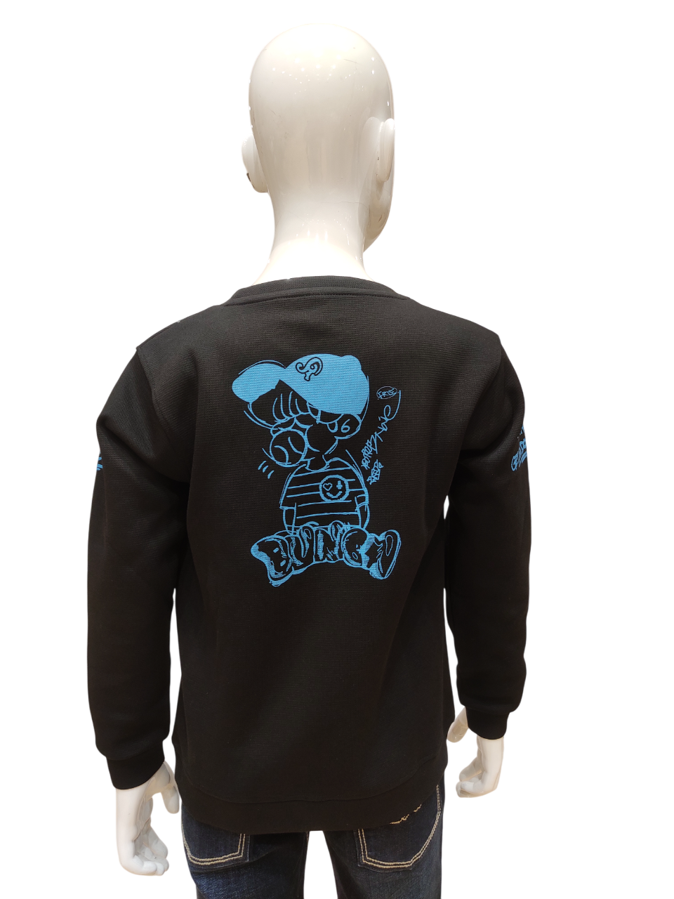 Boys Black Round Neck Full Sleeve Fancy Printed T-Shirt