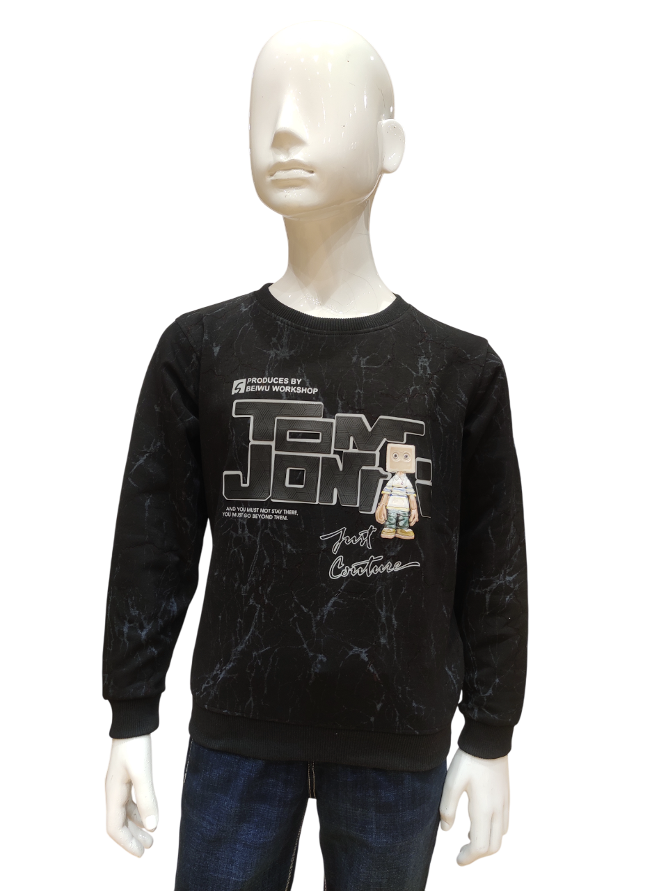 Boys Black Round Neck Full Sleeve Fancy Printed T-Shirt