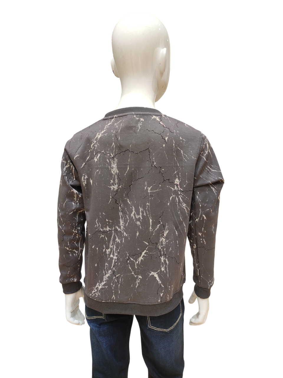 Boys Grey Round Neck Full Sleeve Fancy Printed T-Shirt