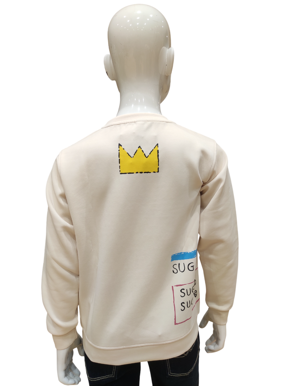 Boys Fawn Round Neck Full Sleeve Fancy Printed T-Shirt