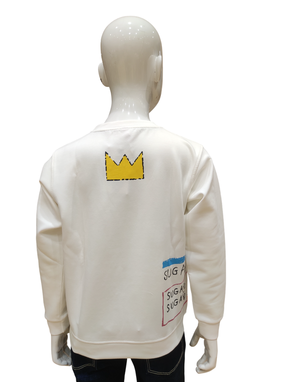 Boys Off White Round Neck Full Sleeve Fancy Printed T-Shirt