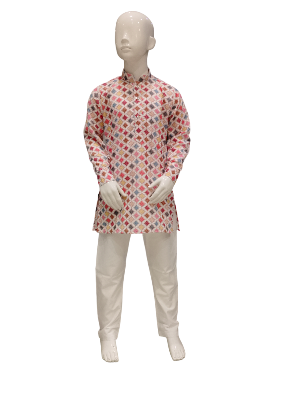 Boys Red Printed Designer Full Sleeve Traditional Kurta Suit