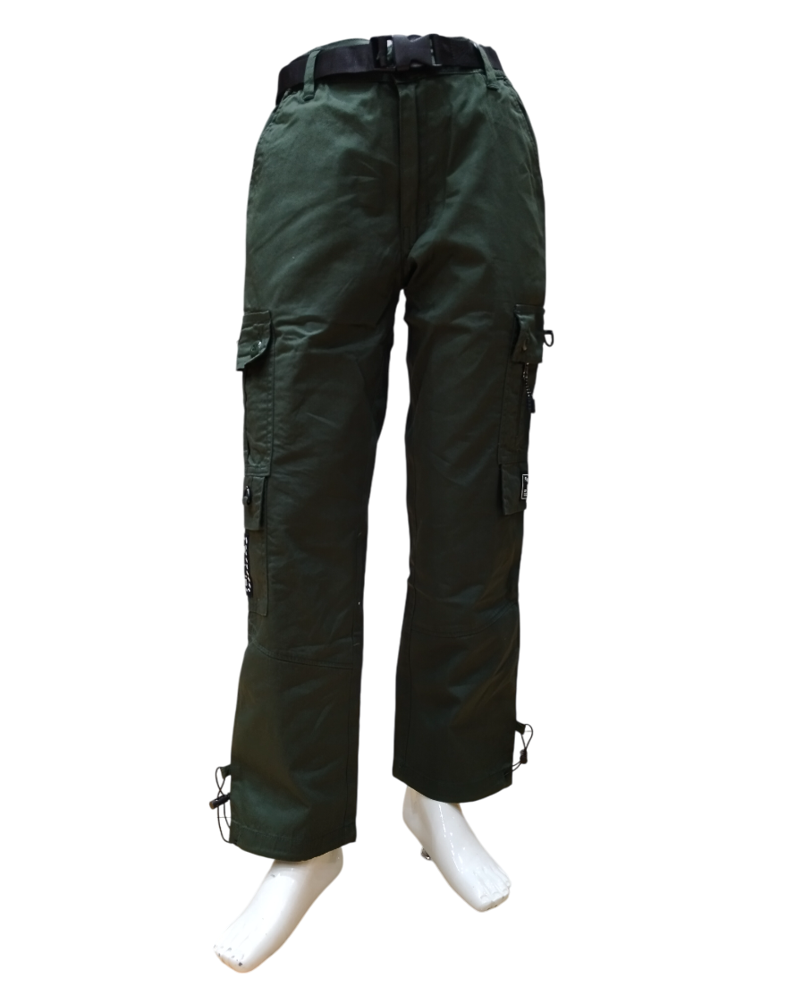 Boys Olive Green Fancy Elastic Waist Cargo Pant