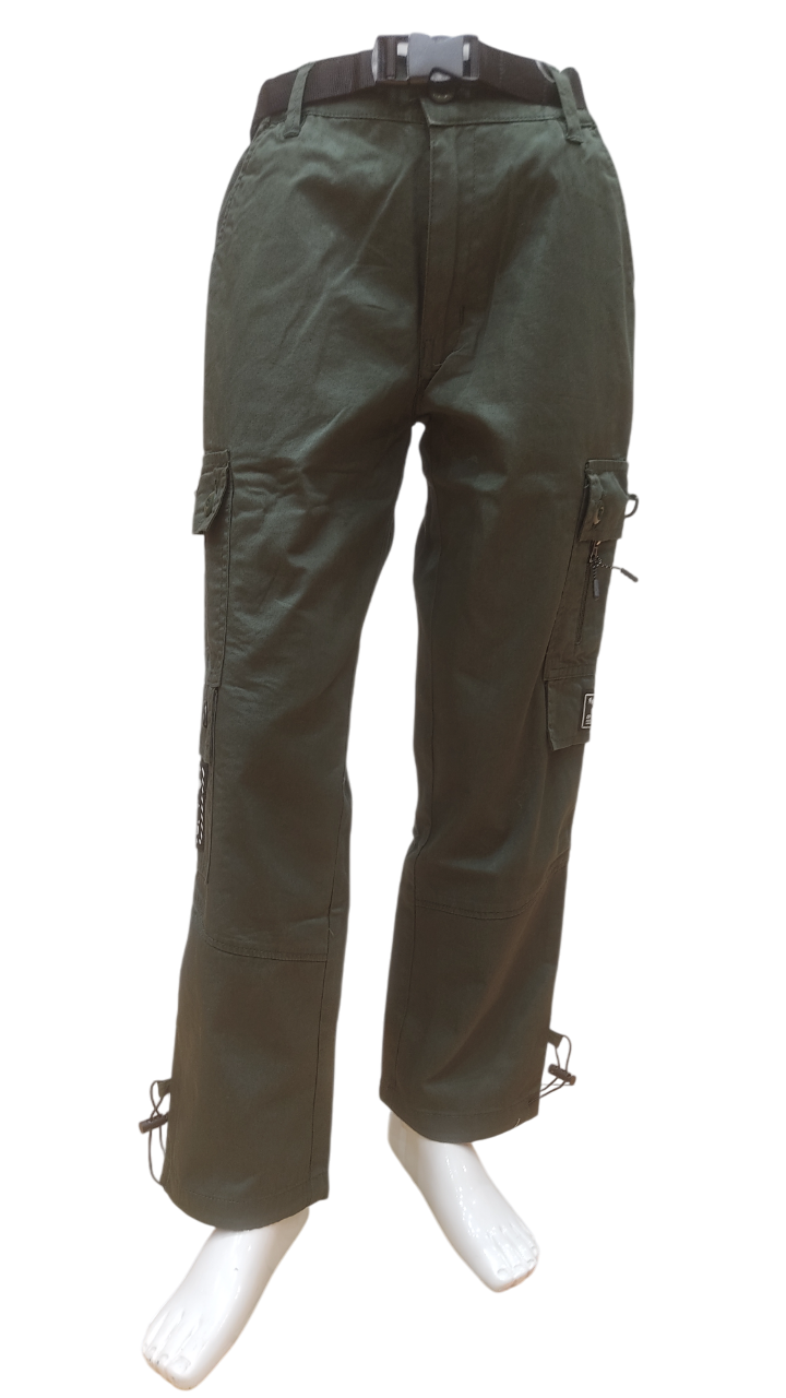 Boys Iris Olive Grren Elastic Waist Fancy Cargo Pant