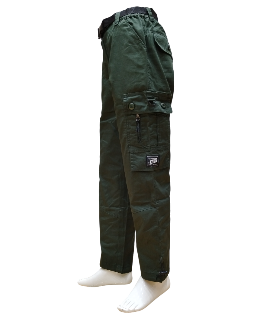 Boys Olive Green Fancy Elastic Waist Cargo Pant