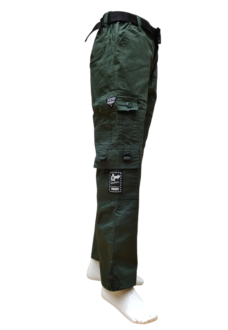 Boys Olive Green Fancy Elastic Waist Cargo Pant