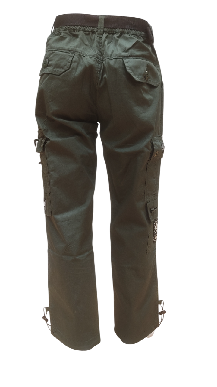 Boys Iris Olive Grren Elastic Waist Fancy Cargo Pant