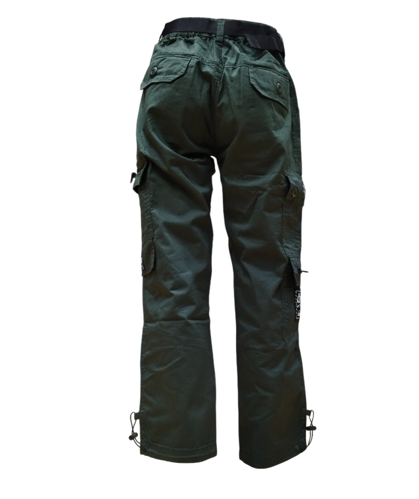 Boys Olive Green Fancy Elastic Waist Cargo Pant