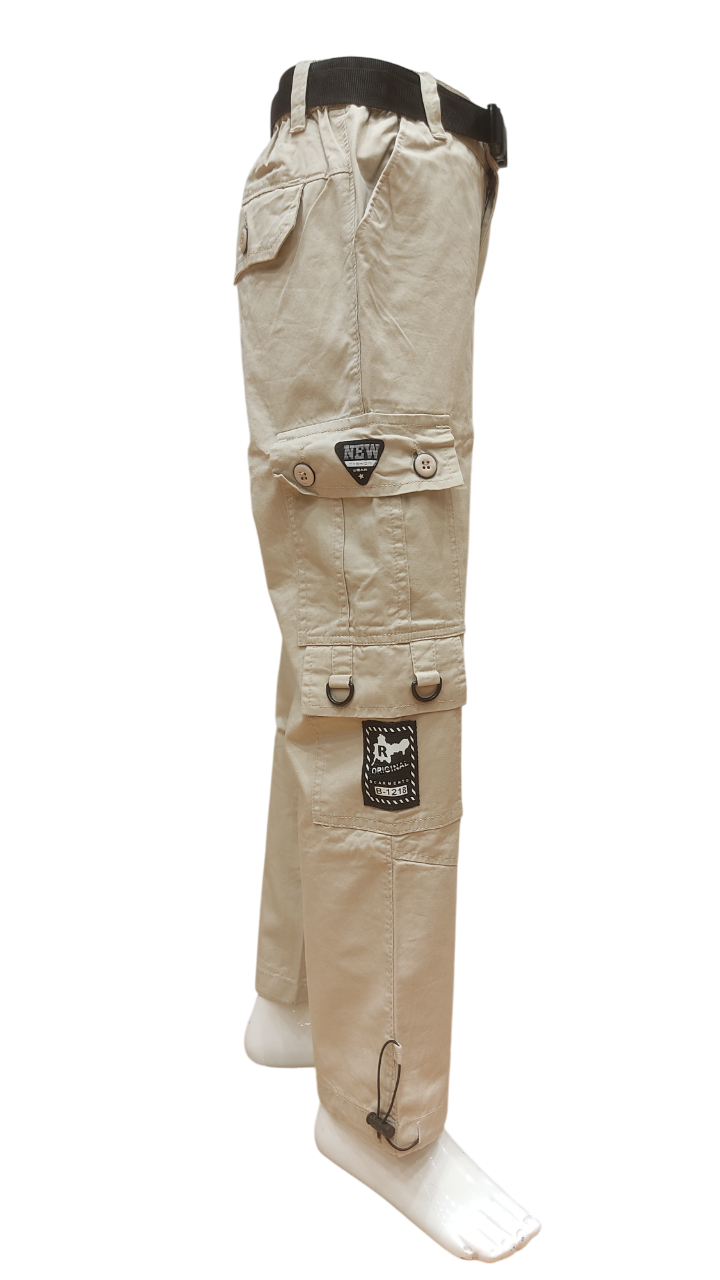 Boys Fawn Elastic Waist Fancy Cargo Pant