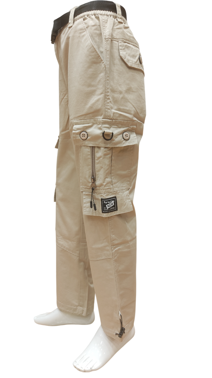 Boys Fawn Elastic Waist Fancy Cargo Pant