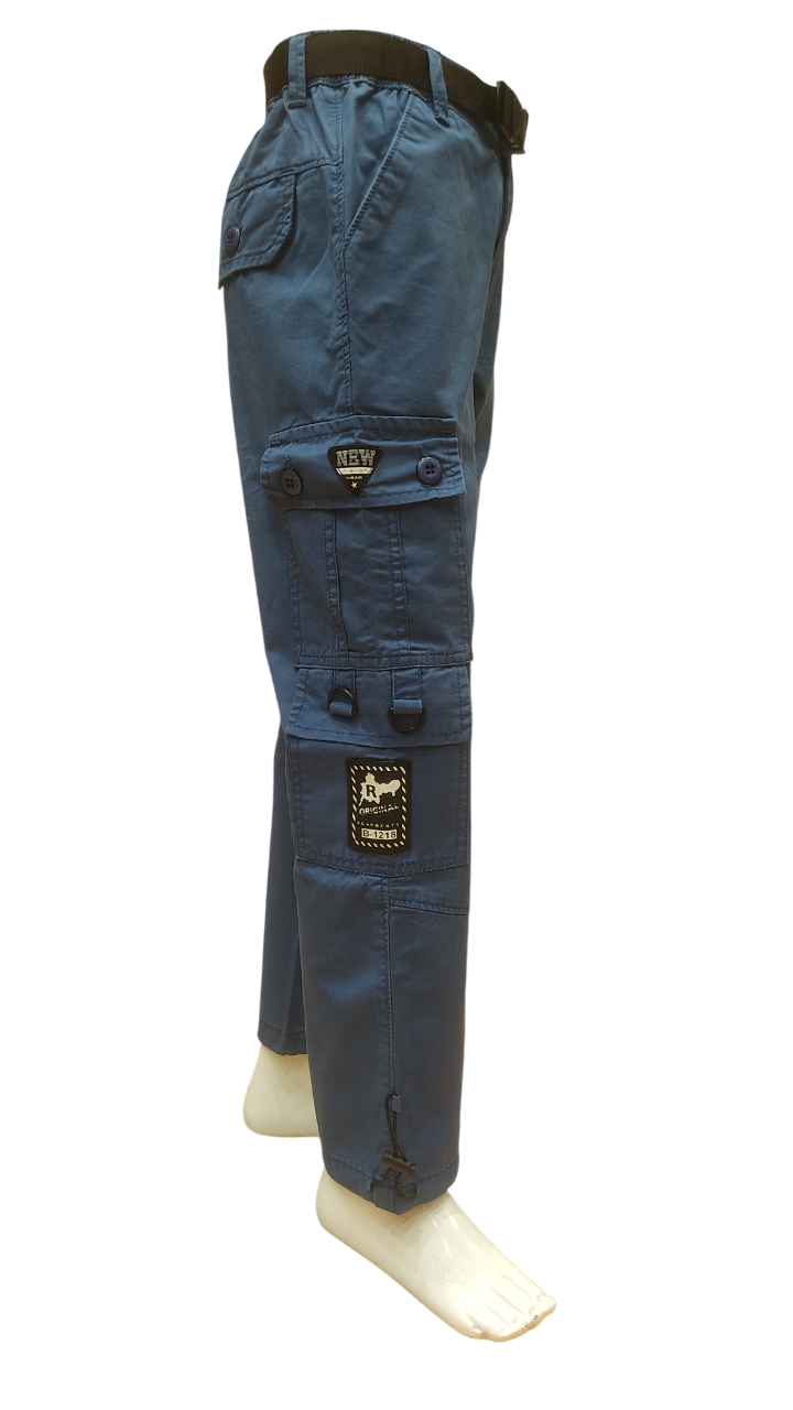 Boys Iris Blue Elastic Waist Fancy Cargo Pant