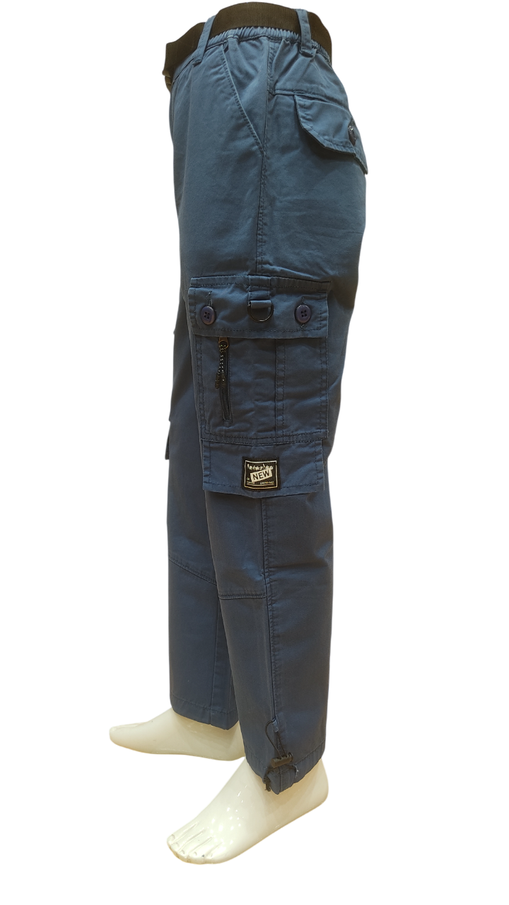 Boys Iris Blue Elastic Waist Fancy Cargo Pant