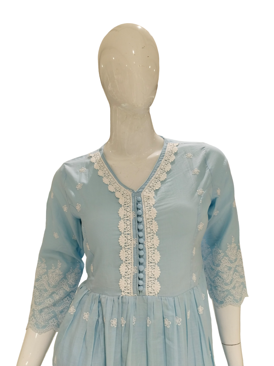 Women Sky Blue embroidered Printed Party Wear Kurti Suit With Dupatta
