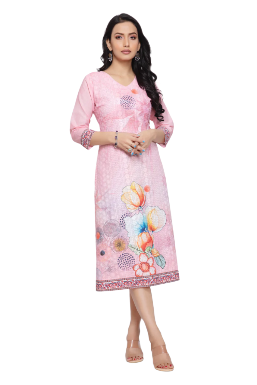 Women's Pink Floral Printed Fancy Kurti