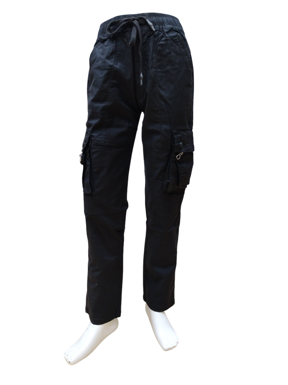 Boys Black Round Elastic Fancy Cotton Cargo