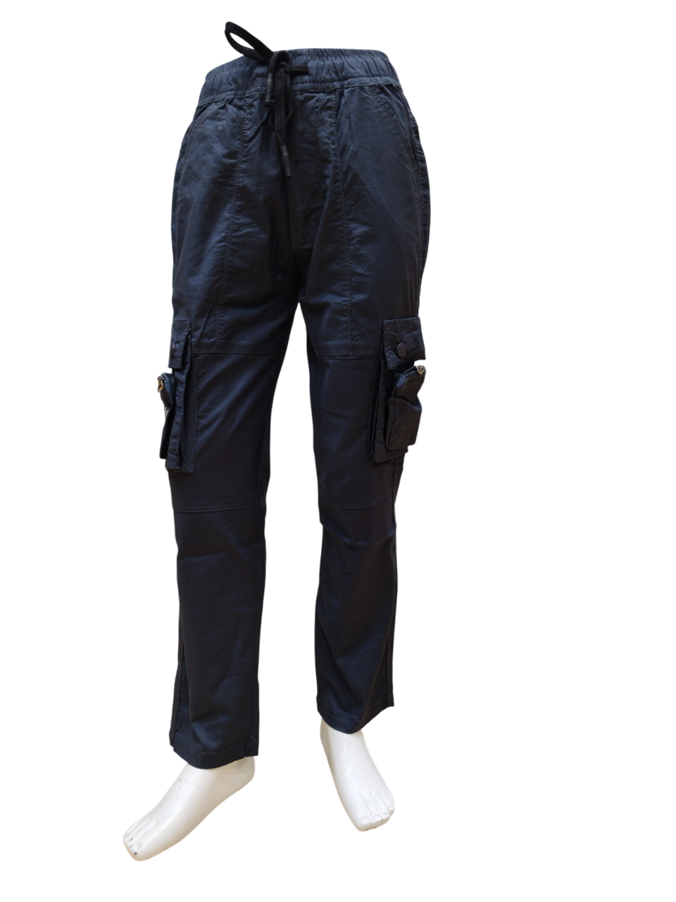 Boys Dark Grey Round Elastic Fancy Cotton Cargo